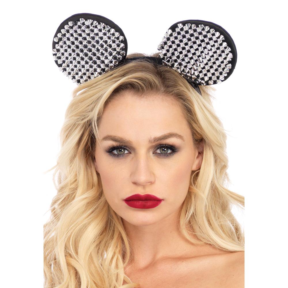 Leg Avenue - Studded Mouse Oren haarband - Zwart/Zilverkleurig